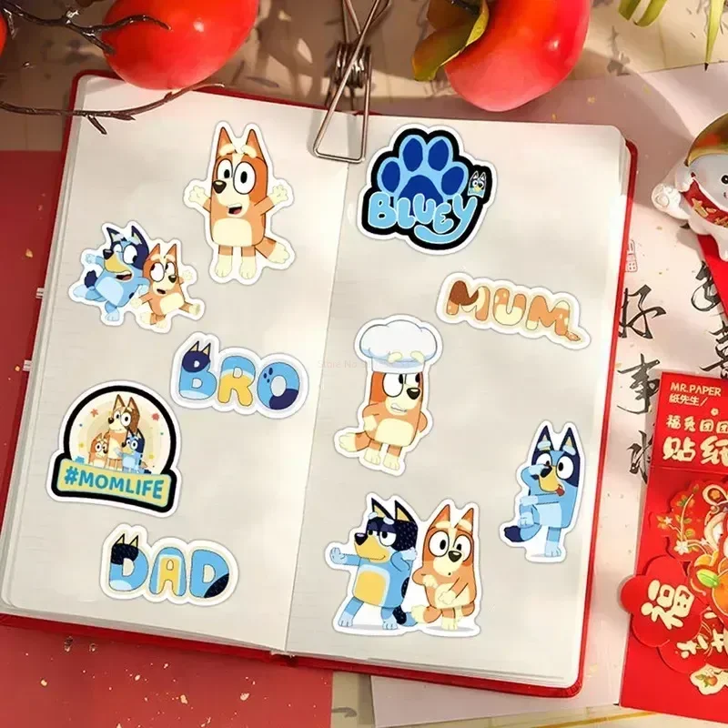 50pieces/bag Cartoon Cute Bluey Graffiti Creative Sticker Desk Computer Suitcase Guitar Waterproof Sticker Stationery Kids Toy