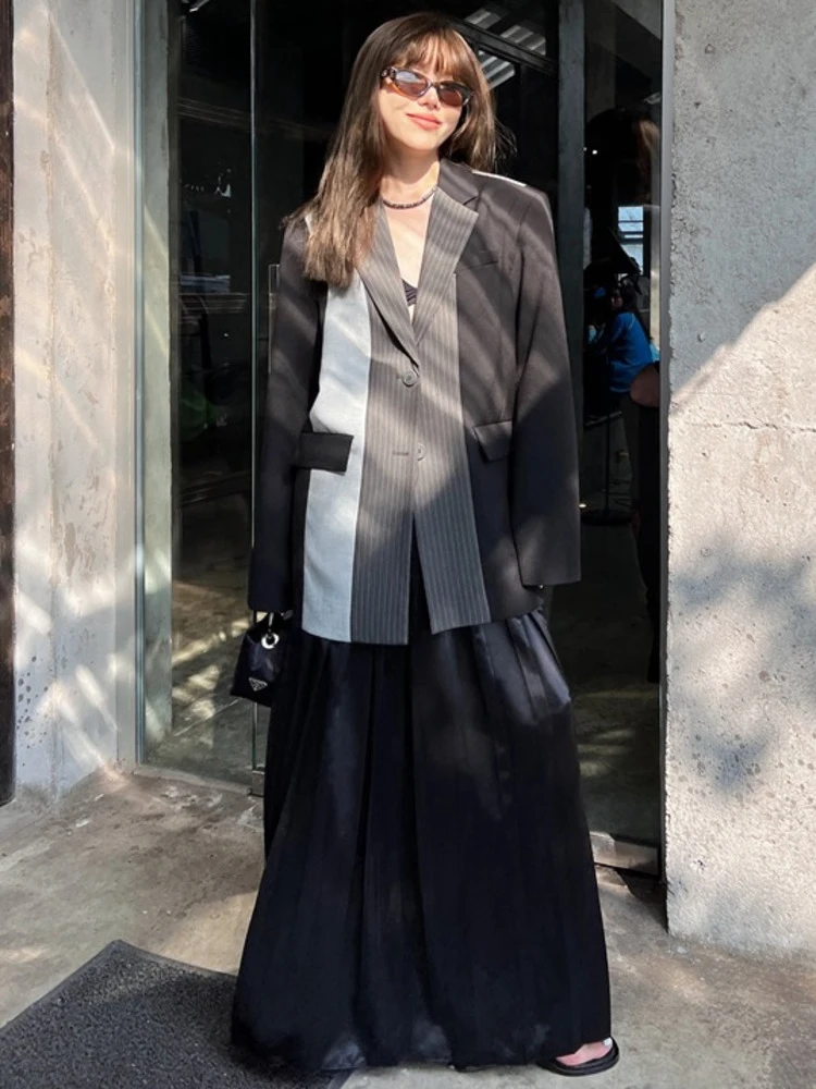 BZVW Designer Spliced Contrast Color Blazers For Women Single Breasted Long Sleeve Tide Jackets 2024 Autumn New 26D8908