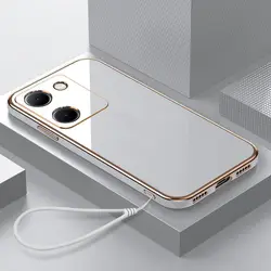 Luxury Square Plating Shockproof Phone Case - Premium Back Cover for Vivo Y27 5G (Gs6D White)