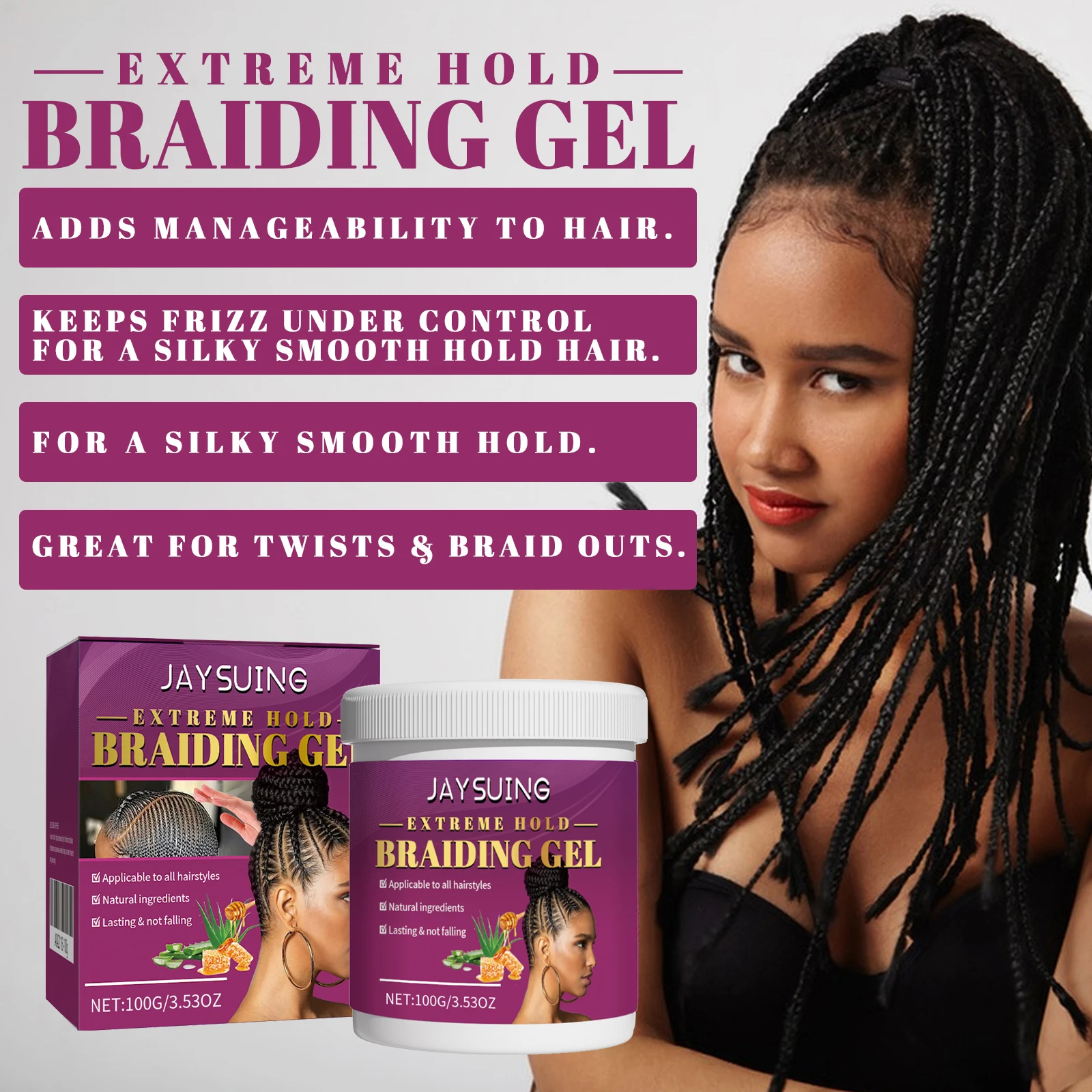 Strong Hold Braiding Gel Wax - Anti-Frizz Hair Pomade for Smooth Edge Control