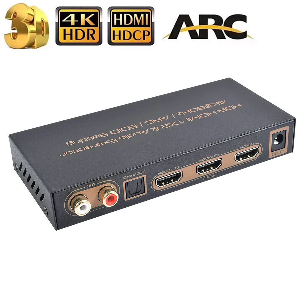 4k 60hz Hdmi Splitter With Audio Arc Out Hdmi 2.0 Splitter 1 In 2 Out With Audio Extractor Hdmi 2.0 To Toslink Digital L/r Audio - & Cables - AliExpress