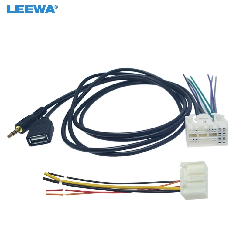 

LEEWA Car Stereo Radio Wiring Harness Adapter with AUX(3.5mm)/USB Connector Plug For KIA K2/K3/K4/Elantra/Mistra/Tucson