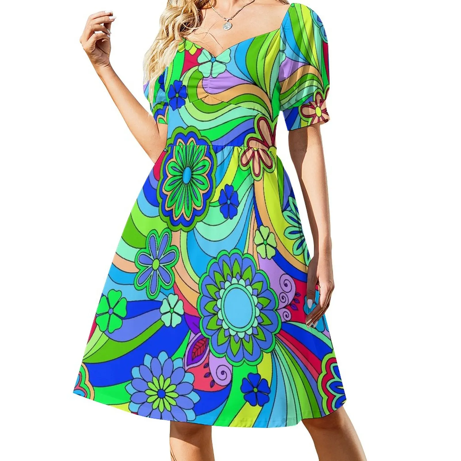 

Hippy Trippy Flower Power Pattern Sleeveless Dress Womens dresses luxury woman party dress women's evening dresses 2023