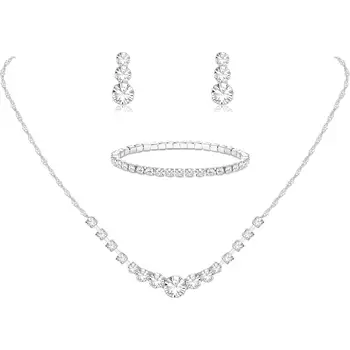 ORAZIO 3Pcs Jewelry Set for Women Wedding Bridal Necklace Earrings Bracelet CZ Hypoallergenic Prom Jewelry Set for Bride Party