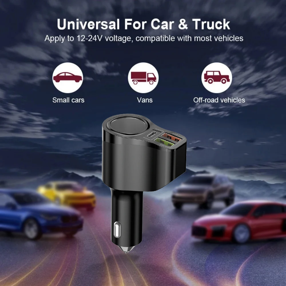 66W 4 Ports multifunctional Car Plug Lighter Power Adapter 3.1A Dual USB PD Car Phone Fast Charger For iphone Huawei
