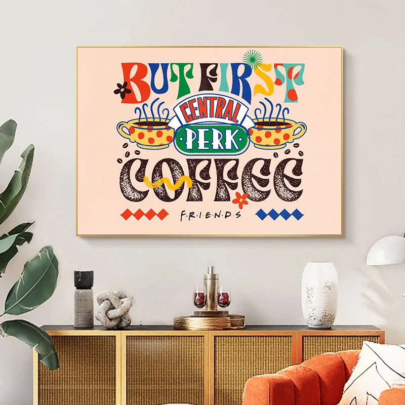 Vintage Friends TV Show Wall Art - Central Perk Cafe Couch Canvas Poster Print, Unframed