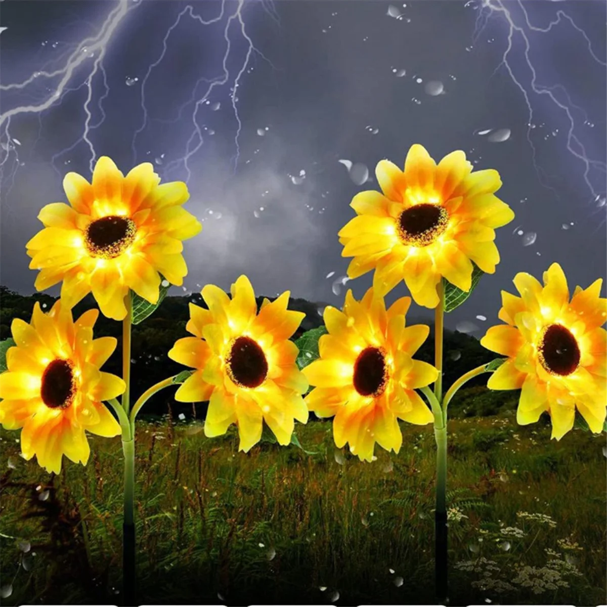 2 Pack Sunflower Solar Light Outdoor Waterproof LED Solar Light Lawn Landscape Courtyard Pathway Garden Decoration