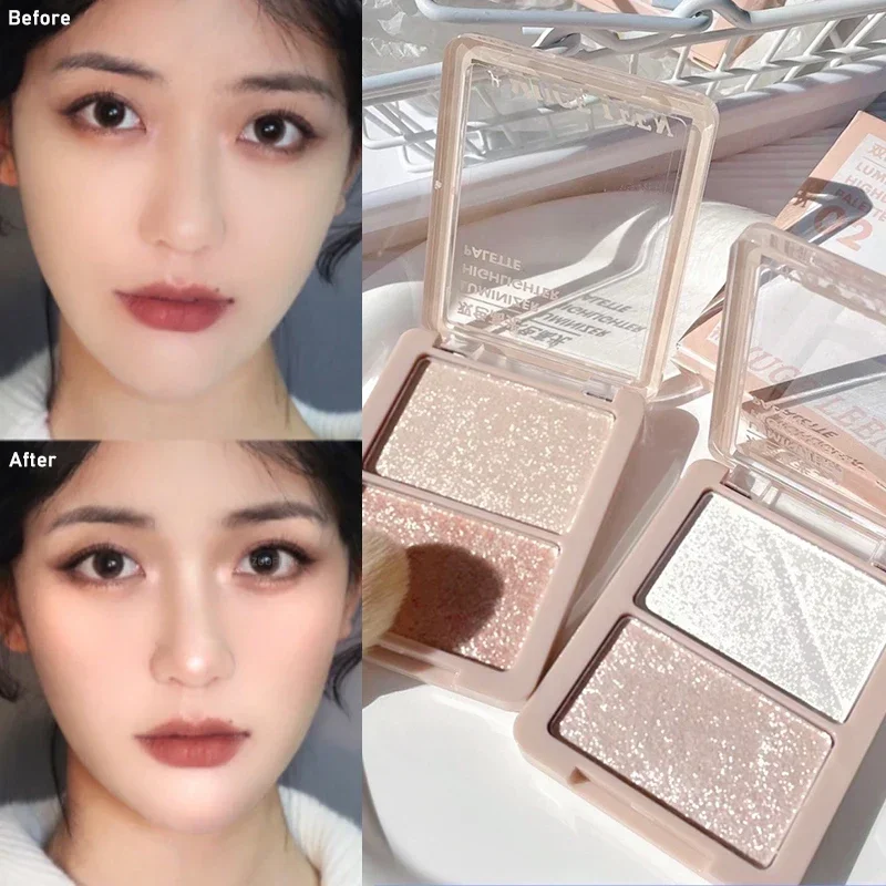 Two-color Facial Highlighter Makeup Palette Face Lasting Glow Brighten Contour Shimmer Powder 3D Illuminator Highlight Cosmetics face highlighter makeup palette
