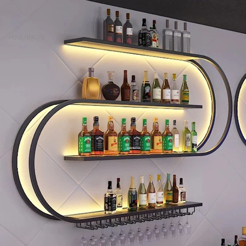 Creative Art Wine Cabinets Home with Light Industrial Style Rack Designer Iron Bar Wall-mounted Wine Rack Nordic Bar Furniture