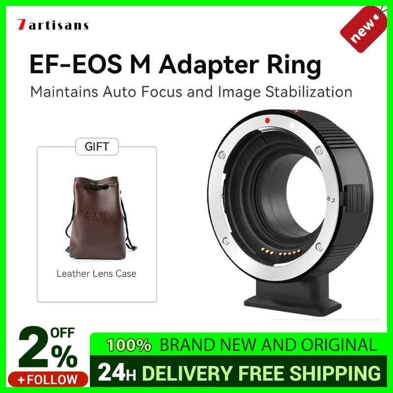 7 artisans EF-EOS M 자동 초점 렌즈 마운트 어댑터, 금속 접점 EF/EF-S 렌즈, 캐논 EOS M EF-M 마운트 미러리스 카메라 렌즈용