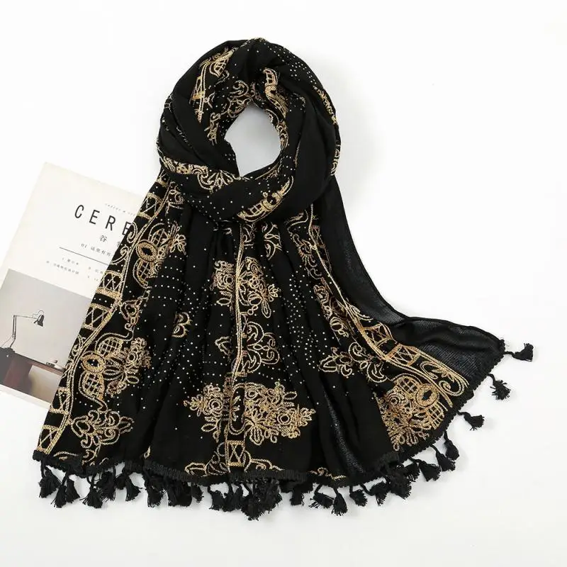 

1Pc 75X180Cm Women Fashion Vintage Embroidered Cotton Scarf Autumn Winter Warm Temperament Exquisite Decoration Scarf Shawl