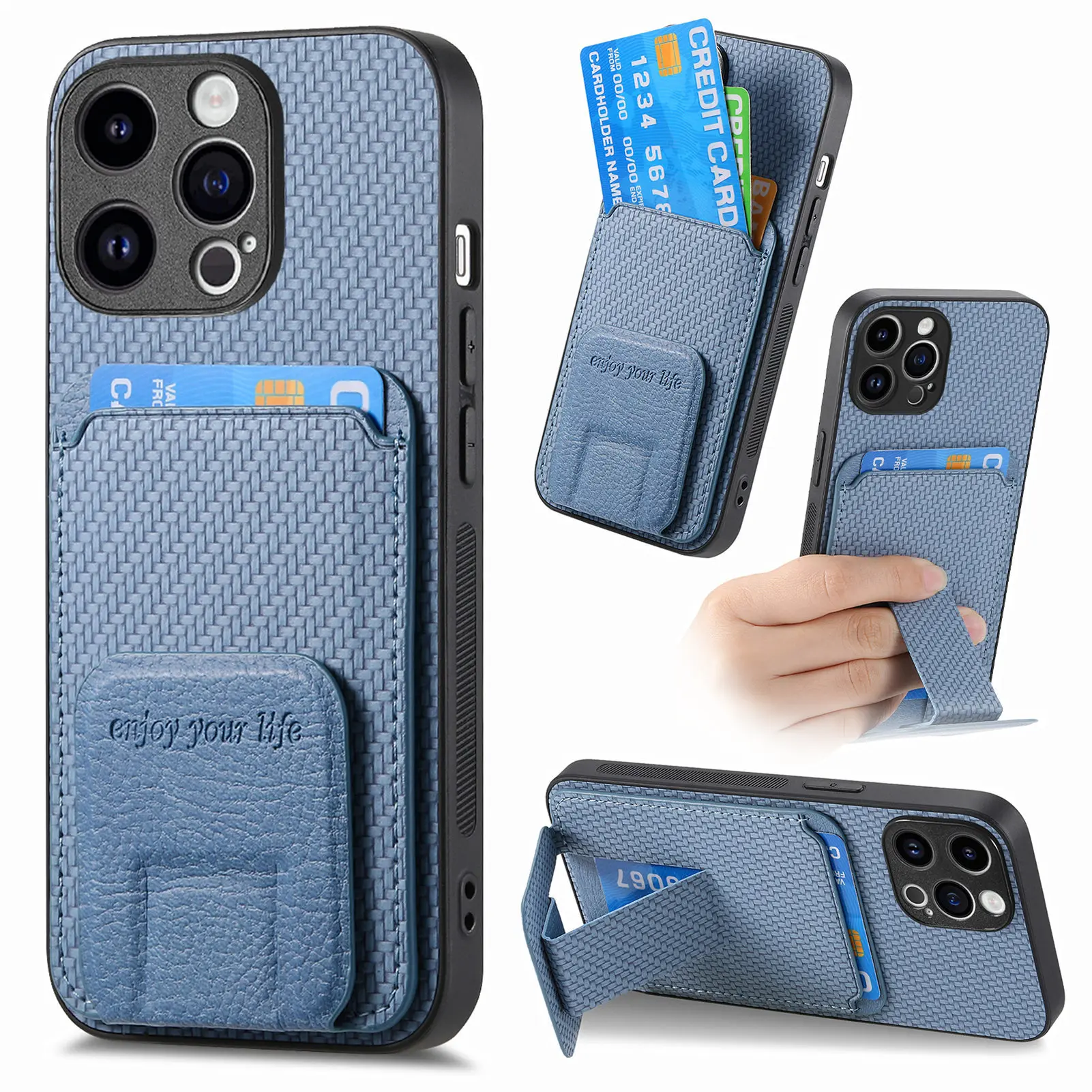 Magnetic Leather Card Holder Phone Case with Multi-angle Kickstand