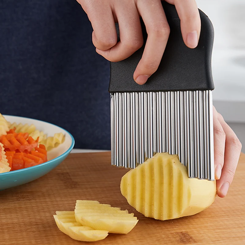 Potato Wavy Cutter Stainless Steel Potato Chips Slicer French Fry Cutter Knife Vegetable Cutting Tools Kitchen Gadgets