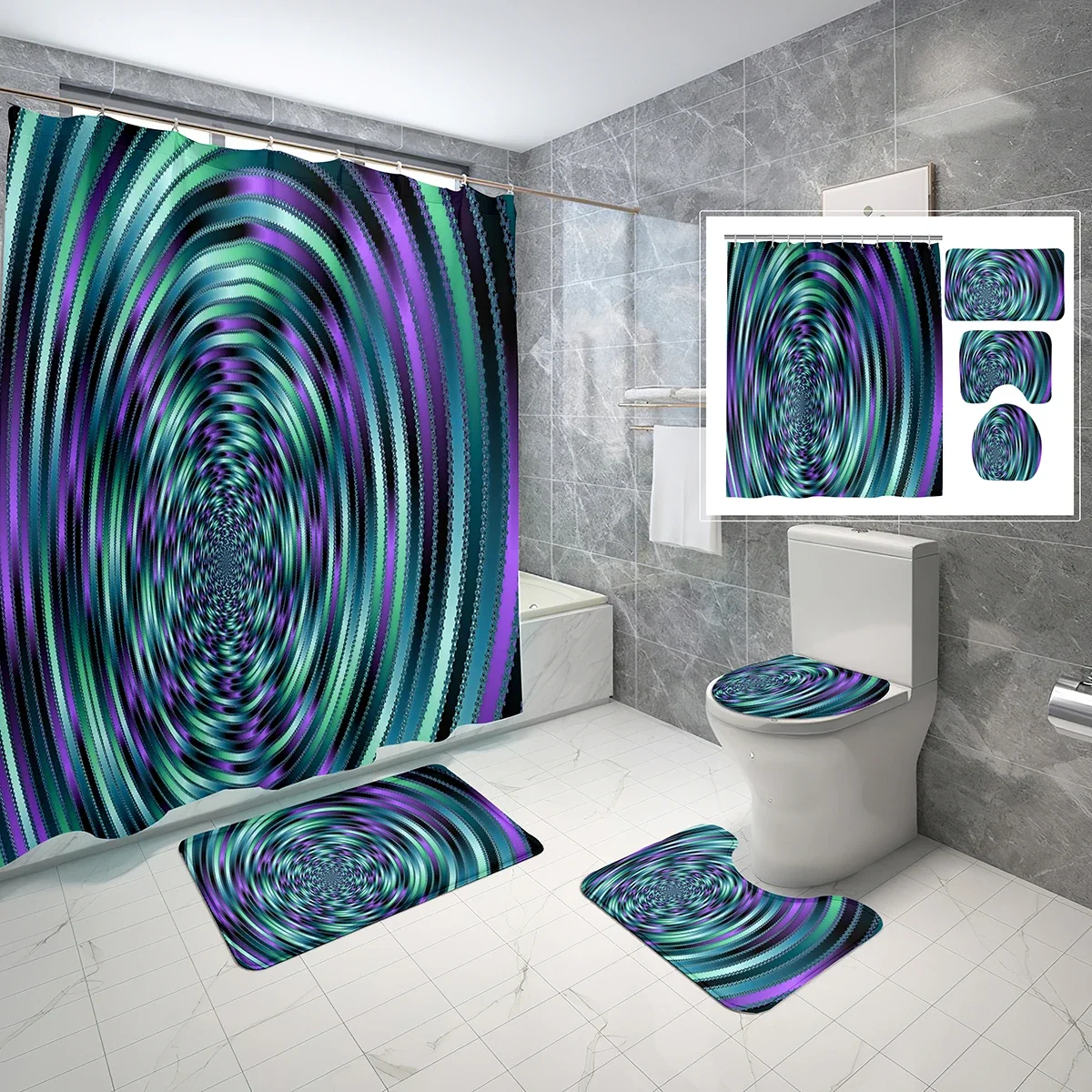 

Абстрактная Иллюзия душевая занавеска набор спиральный психоделический дизайн 4 шт. душевая занавеска ванная комната нескользящий Коврик для ванны крышка для туалета