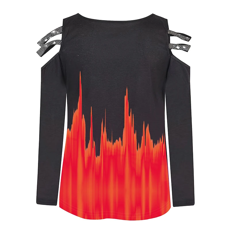 Farbverlauf Zipper V-ausschnitt T-shirt Casual Lose Off Schulter Langarm Mode T-Shirts Tops frauen Kleidung – Detail 14