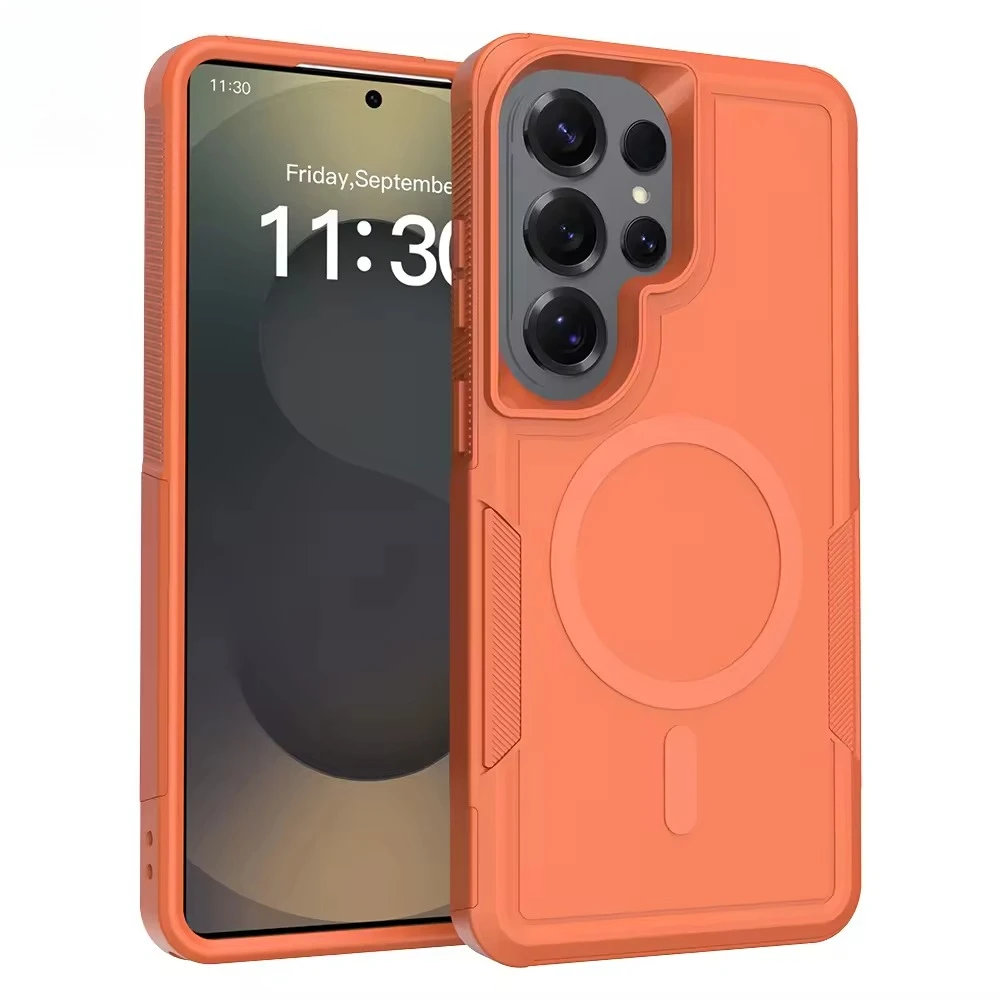 Enhanced Black Shockproof Armor Case with Magnetic Hybrid Design