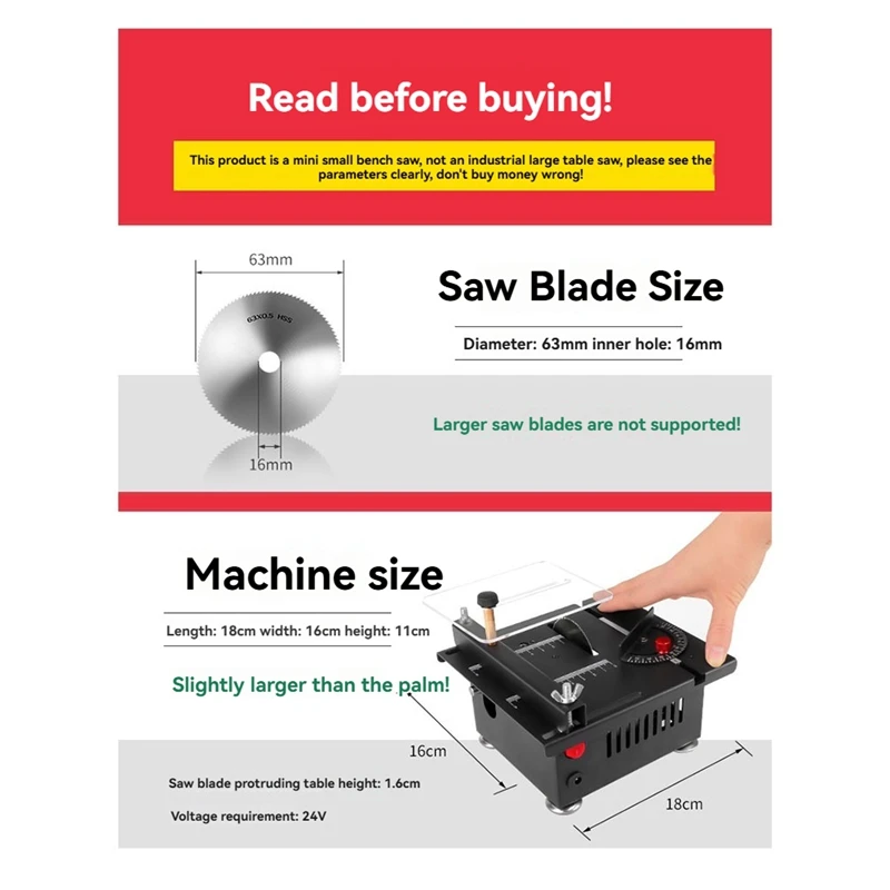 Mini Table Saw, Mini Table Saw For Wood Cutting Crafts ,Mini Multi-Functional Saw,US Plug