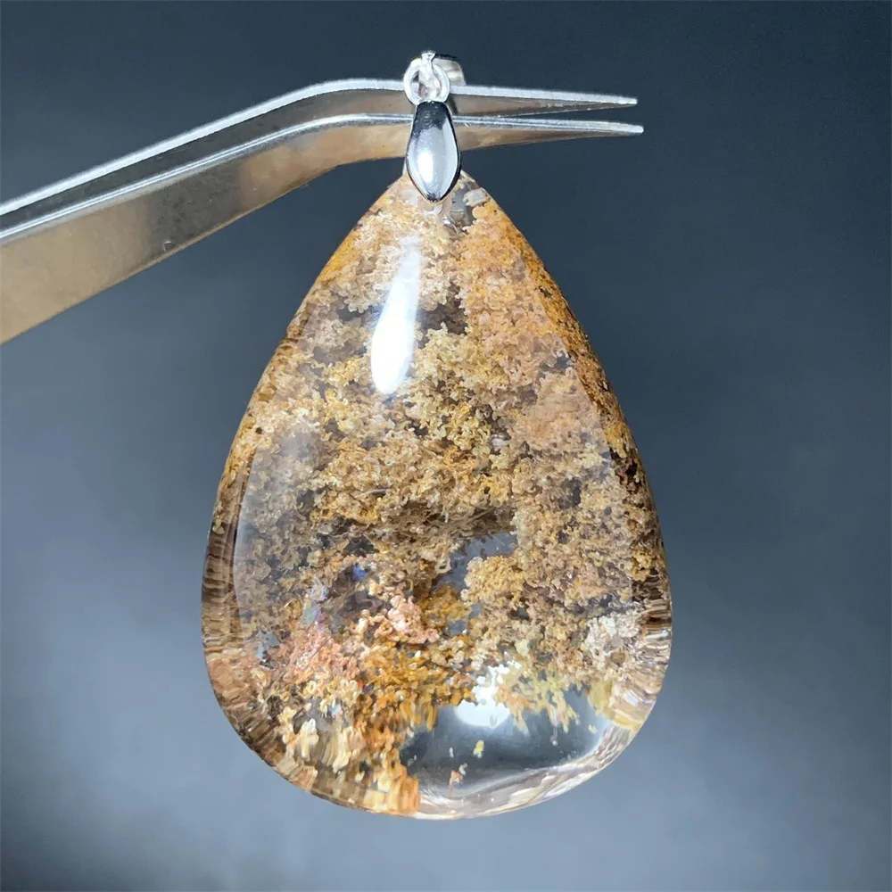 Natural Yellow Green Grey Lodolite Quartz Pendants Necklaces Women Phantom Quartz Healing Beads Clear Landscape Crystals Jewelry