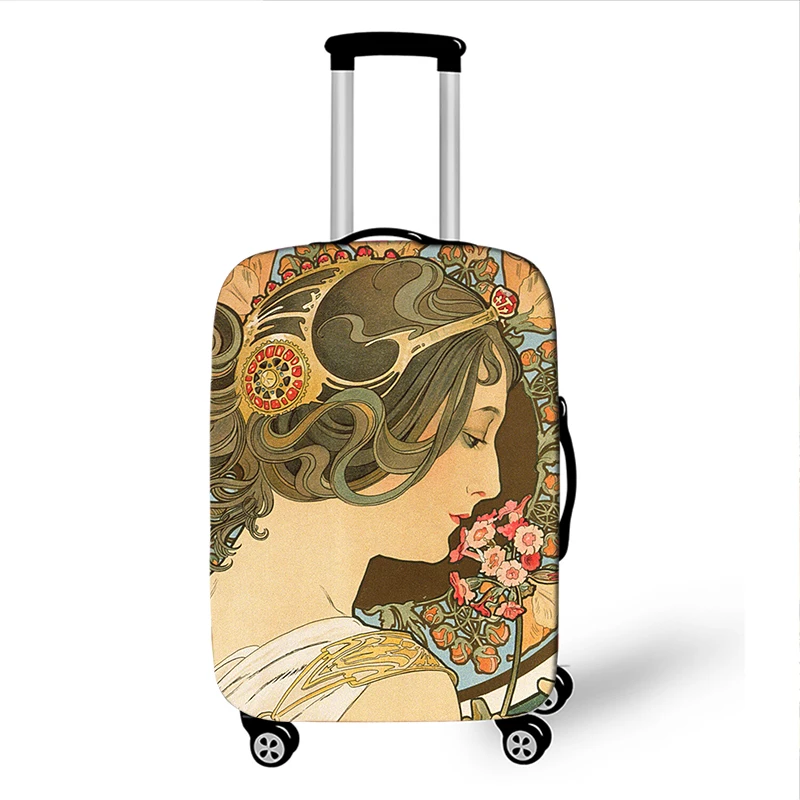 Oil Painting By Alphonse Maria Mucha Travel Luggage Cover Accessories Elastic Suitcase Cover Trolley Case Protective Covers 2