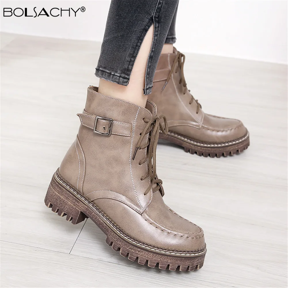 

2022 Autumn Winter Boots Women High Heels Lace Up Ankle Boots Platform Shoes for Women Fashion Boots With Belt Buckle Khaki33-43