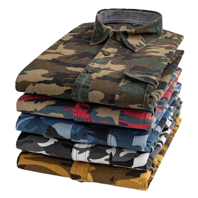 Camouflage Shirts for Men's Casual Work Wear 100% Cotton Long Sleeve Shirt Loose Outdoor Field Operations Tops Spring and Autumn 22ss japan styles cotton vertical collar zipper tech field jacket lapel multi pocket hunting long sleeve coat high quality