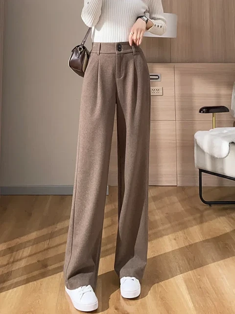 Slanna Women Winter Casual Chic Loose Wide Long Pants Retro Leisure  Streetwear Pants - China Pants and Apparel price