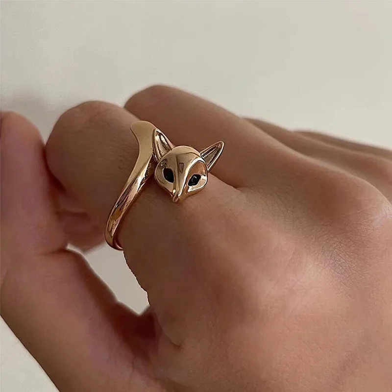 

Minimalism Animal Open Finger Rings for Women Silver Cat Shape Gold Color Fox Kitten Party Jewelry Gift Exquisite Accessories