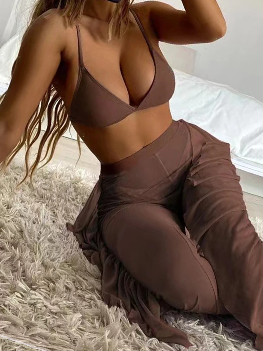 3 Pieces Triangle Bikini 2023 Women Swimsuit With Cover Up Pants Swimwear Bathers Bathing Swimming Suit Female Summer Beachwear