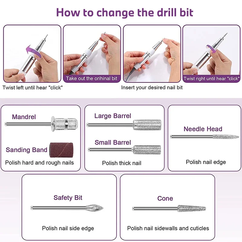 35000 RPM Electric Nail Drill Electric Nail File With Cutter Manicure Nail File Tool Polishing Drill Suitable for Salons 5