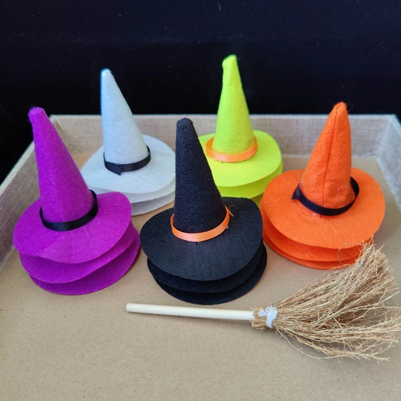 미니 마녀 모자 및 미니 빗자루 공예, DIY 장식 모자, 작은 마녀 모자, 할로윈 공예, Diy 용품