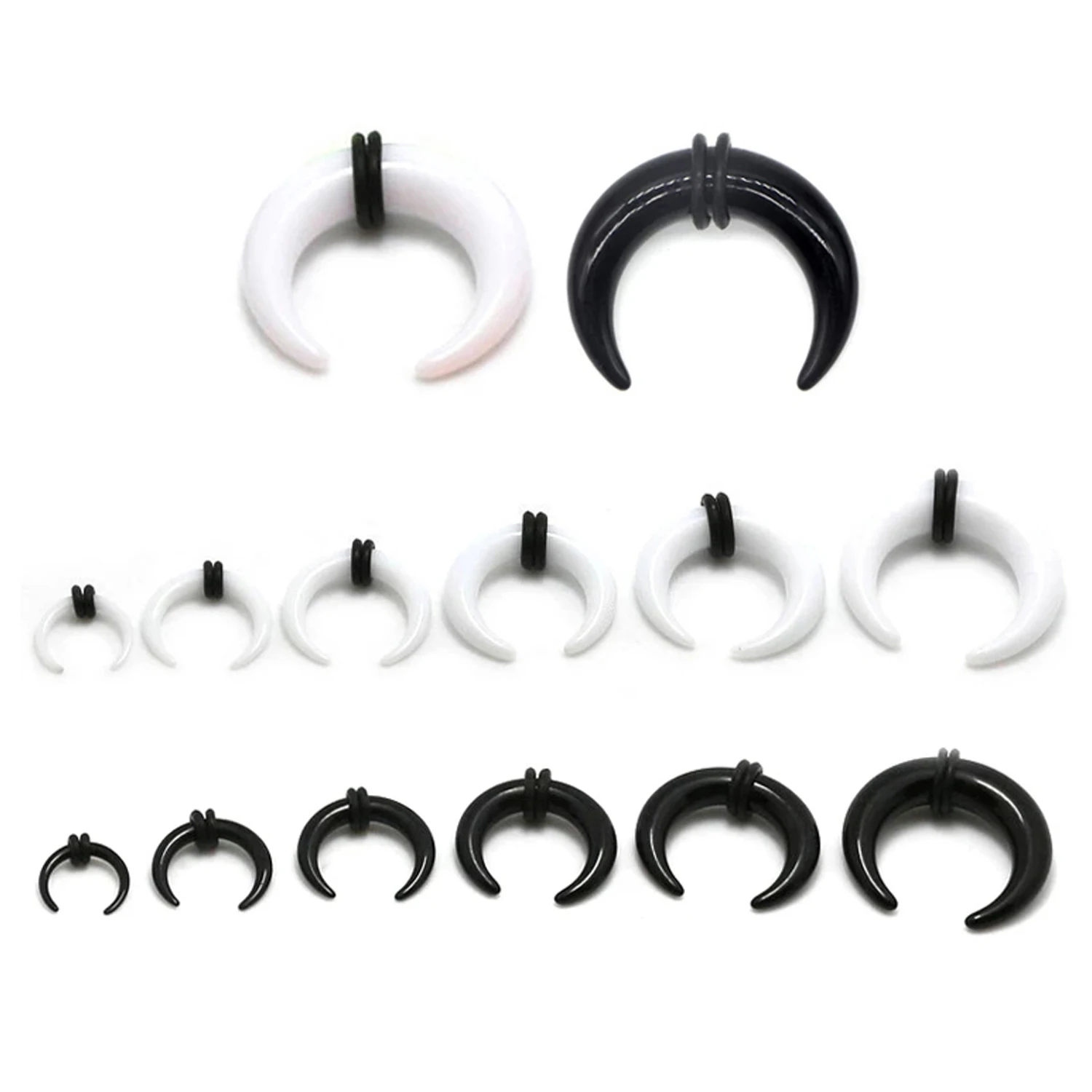2-6pcs Acrylic C Shape Pincher Tapers Septum Buffalo Taper Expander Nose Ring Plugs Piercing Jewelry with Black O-Rings 4G-00G