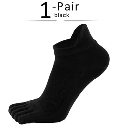Men's Cotton Ankle Socks - Breathable, Sweat-Absorbing, 5-Finger Design - EU 38-44(US 6-10) (Black)