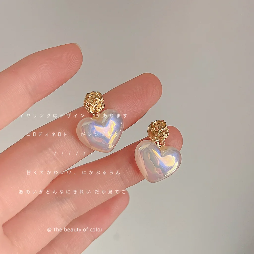 

925 Silver Needle Plated 14K Love Stud Earrings Japanese and Korean Ins High-end Sensual Women's Earrings