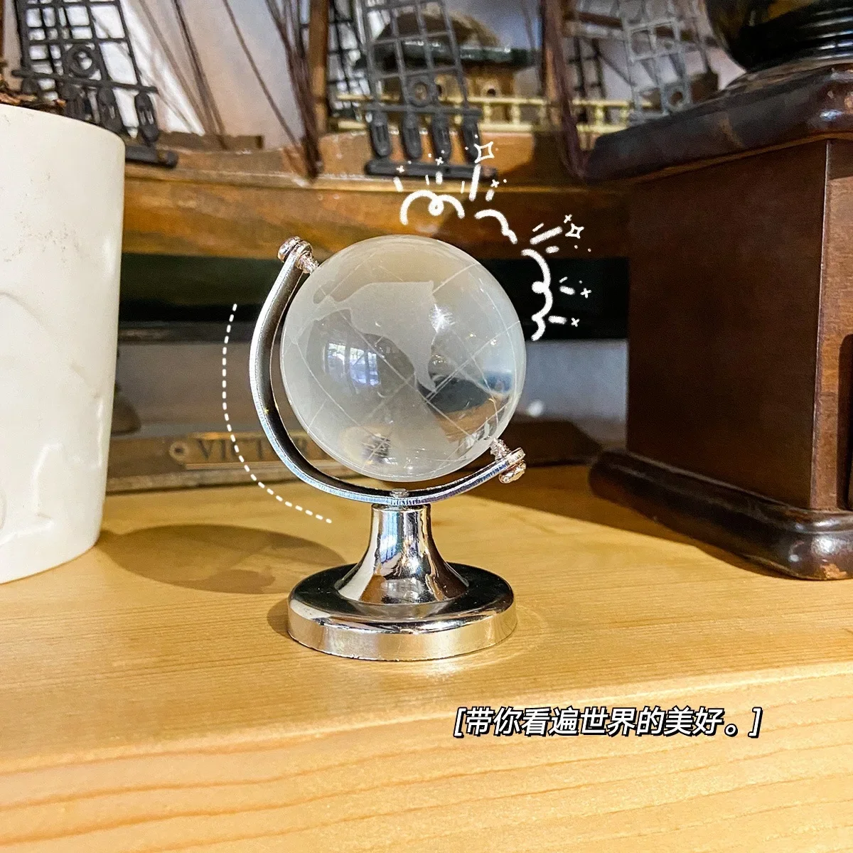 Round Earth Globe World Map Crystal Glass Clear Sphere with Stand for Desk Decoration Kids Teaching Tools Collectible Model Gift