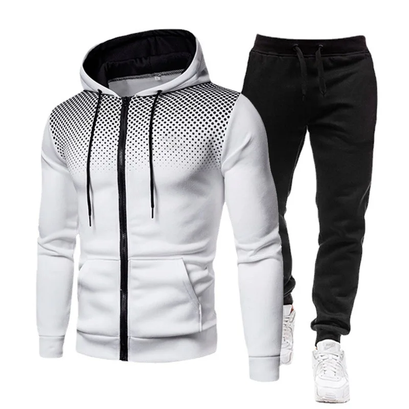 Blanco - Conjunto Deportivo con Cremallera de 2 Piezas para Hombre