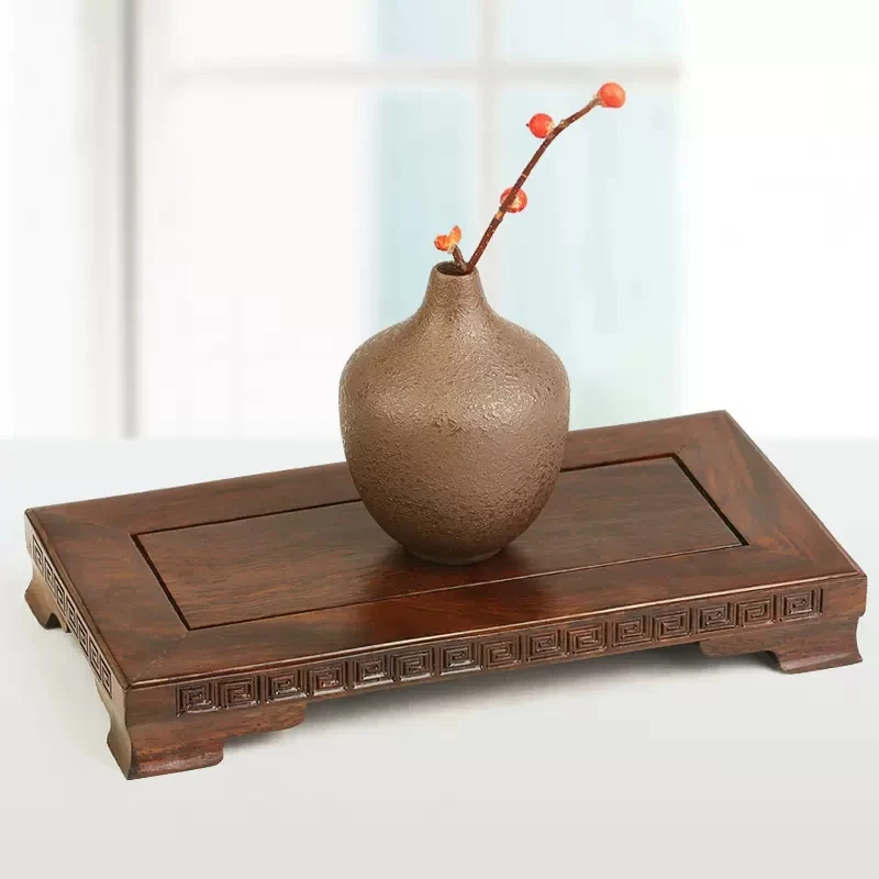 Rectangular Wooden Base, Square Vase, Solid Wood Stone Ornaments, Mahogany Buddha Base