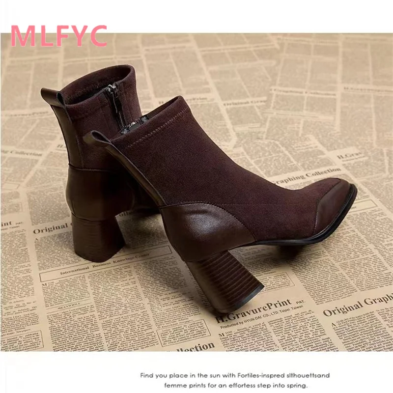 Thick Heel Short Boots Women's 2023 Autumn/Winter College Style Short Boots Small Tall Side Zipper Women's Boots