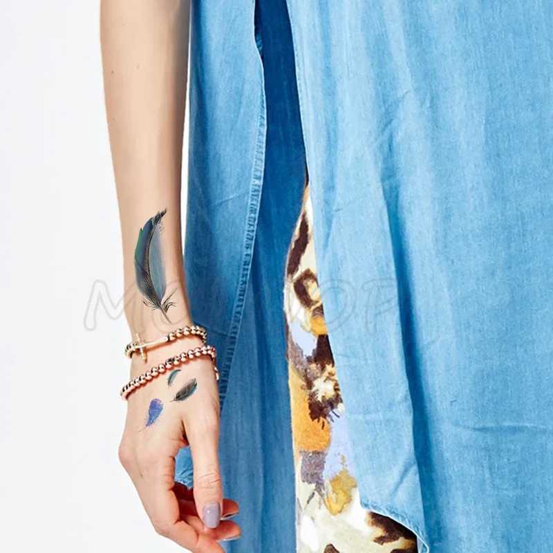 

Water Transfer Tattoo Sexy Blue Feather Tattoo Body Art Waterproof Temporary Fake Flash Tattoo for Man Woman 10.5*6cm
