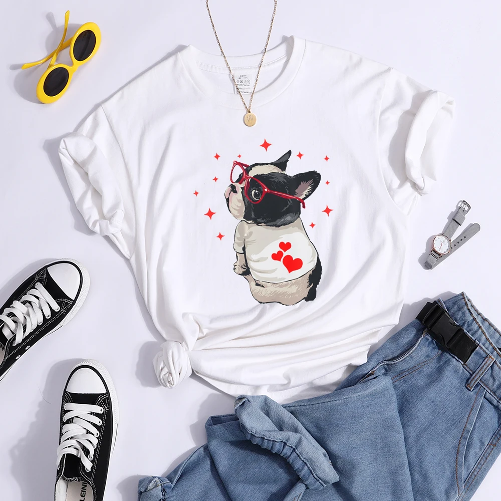 T-Shirt femme, humoristique et mignon, avec chien américain Boston Terrier, à la mode, Cool, de rue, Hip Hop, doux et respirant, 715_voghion.com