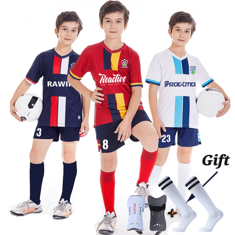 HotChildrensSoccerShirtsShortsSetwithSocksShinGuardKids