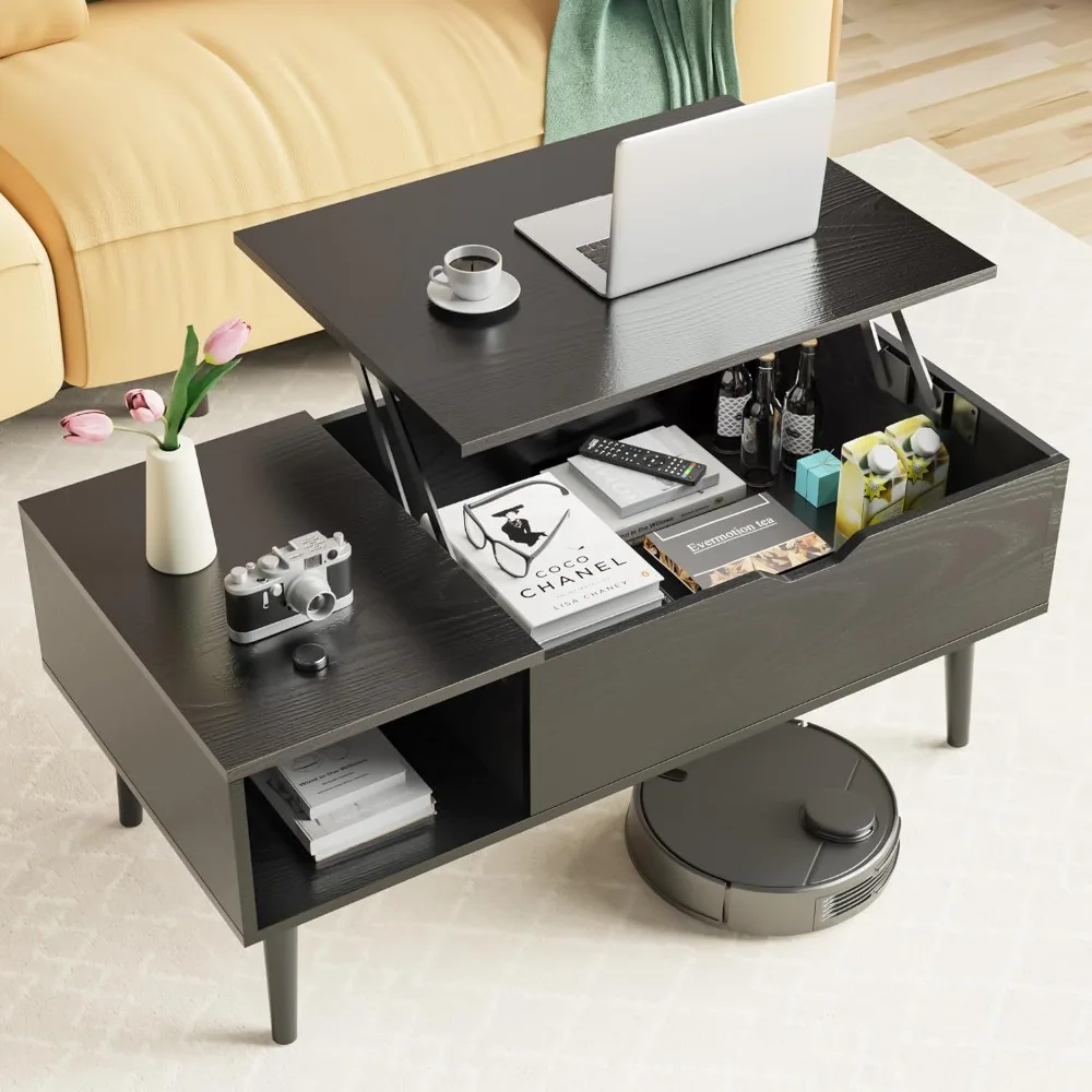 

Wood Lift Top Coffee Table with Storage,Hidden Compartment, Rising Tabletop Coffee Table Desk for Living Room