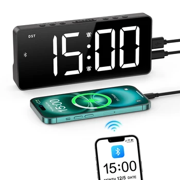 ORIA Digital Alarm Clock 7'' LED Clock with Bluetooth Sync Time Bedside Alarm Clock Auto Time Sync for Home Office Use 1