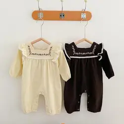 Barboteuse en dentelle brodée à fleurs pour bébé fille, combinaison en coton à manches longues, nouvelle mode printemps automne 2022 