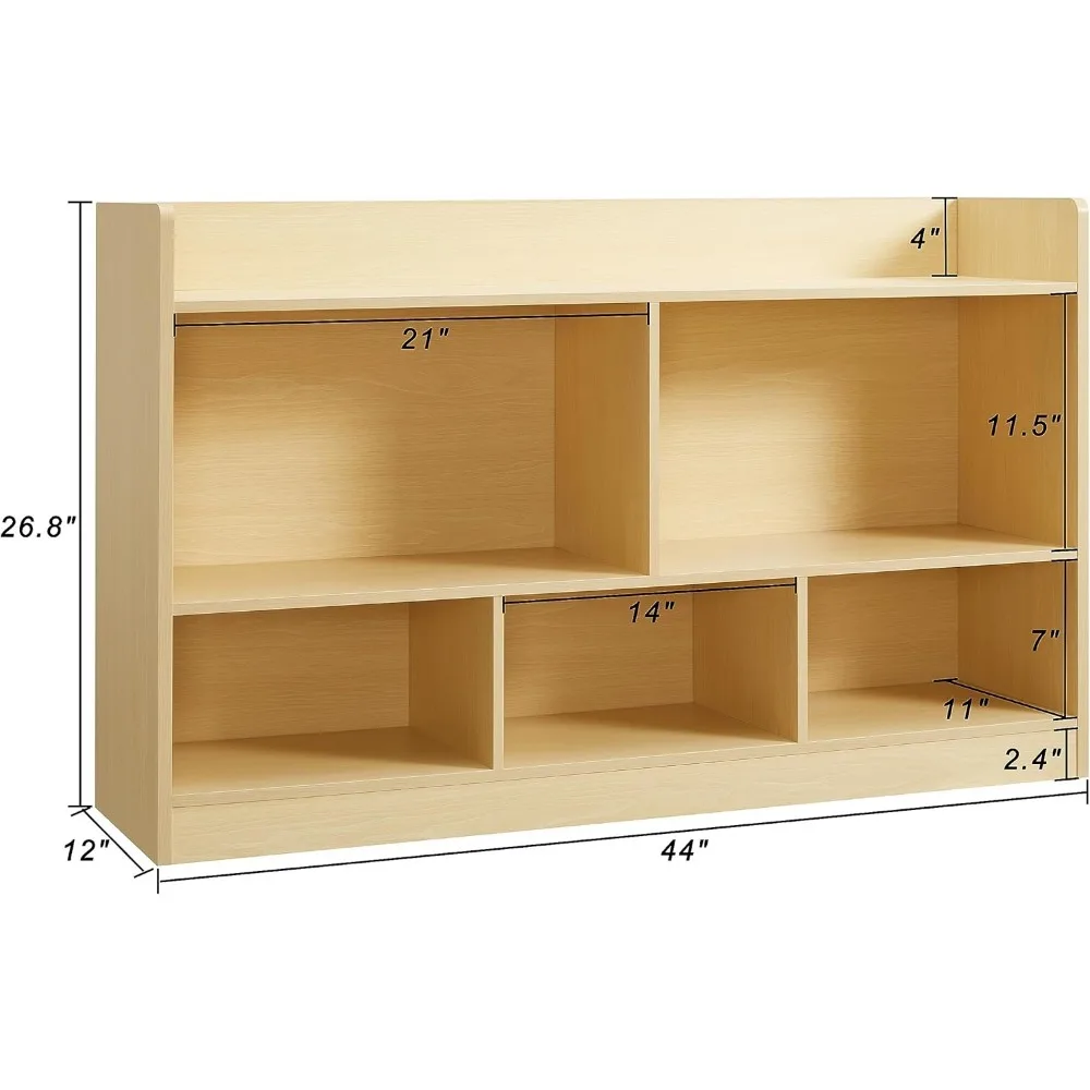 Kids Toy Storage Organizer, 5-Section Bookshelf for Organizing Books Toys, Wooden Storage Cabinet Daycare Furniture