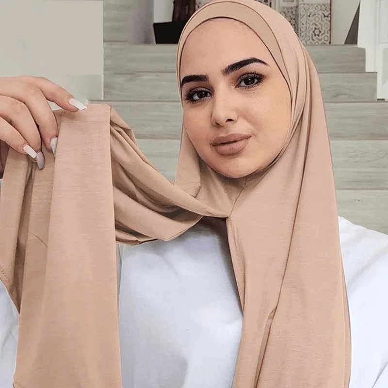 Solid Jersey Modal Hijab Instant Hijab Scarf For Woman Muslim Hijab Shawls Ladies Long Wraps Ethnic Islamic Headband 170*85cm 3