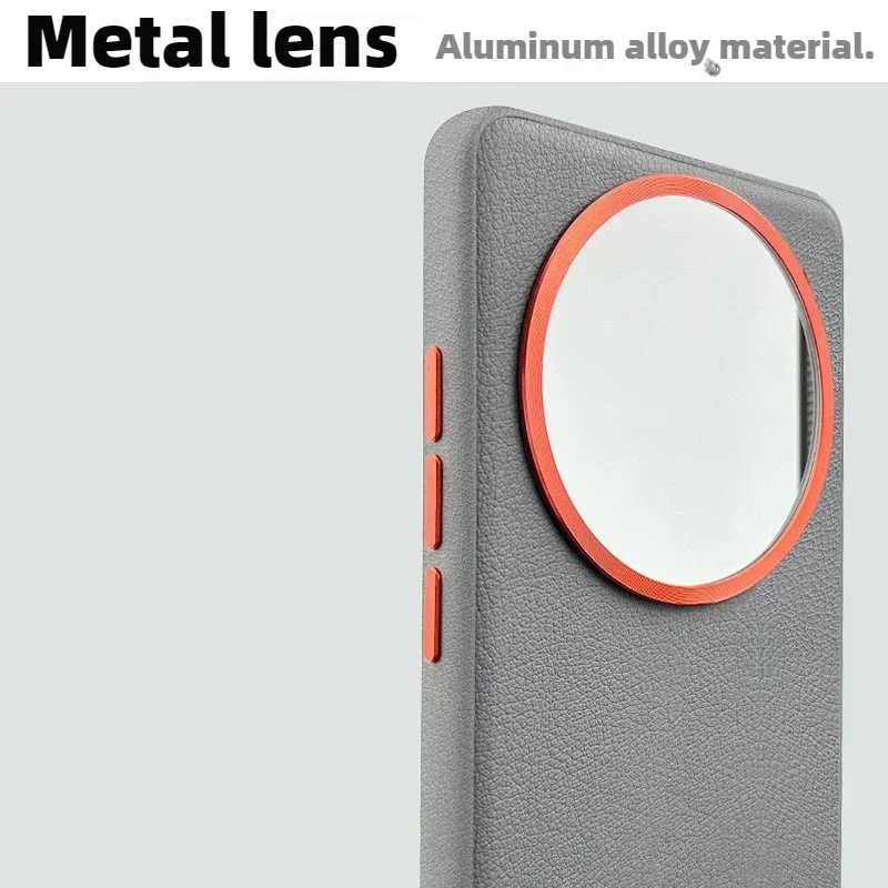 Magnetic Leather Phone Case with Metal Accents and Independent Button