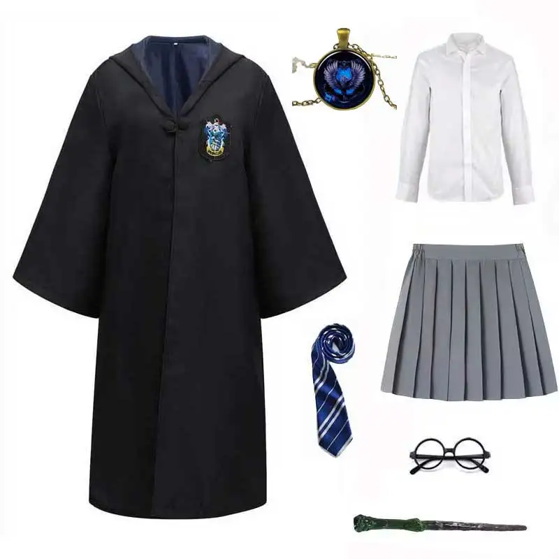 thumbnail image 1 of Disfraz unisex de Slytherin, bata de escuela mágica, capa, suéter, vestido, corbata, gafas, conjunto de brujería, disfraz de Halloween, 1 of 5