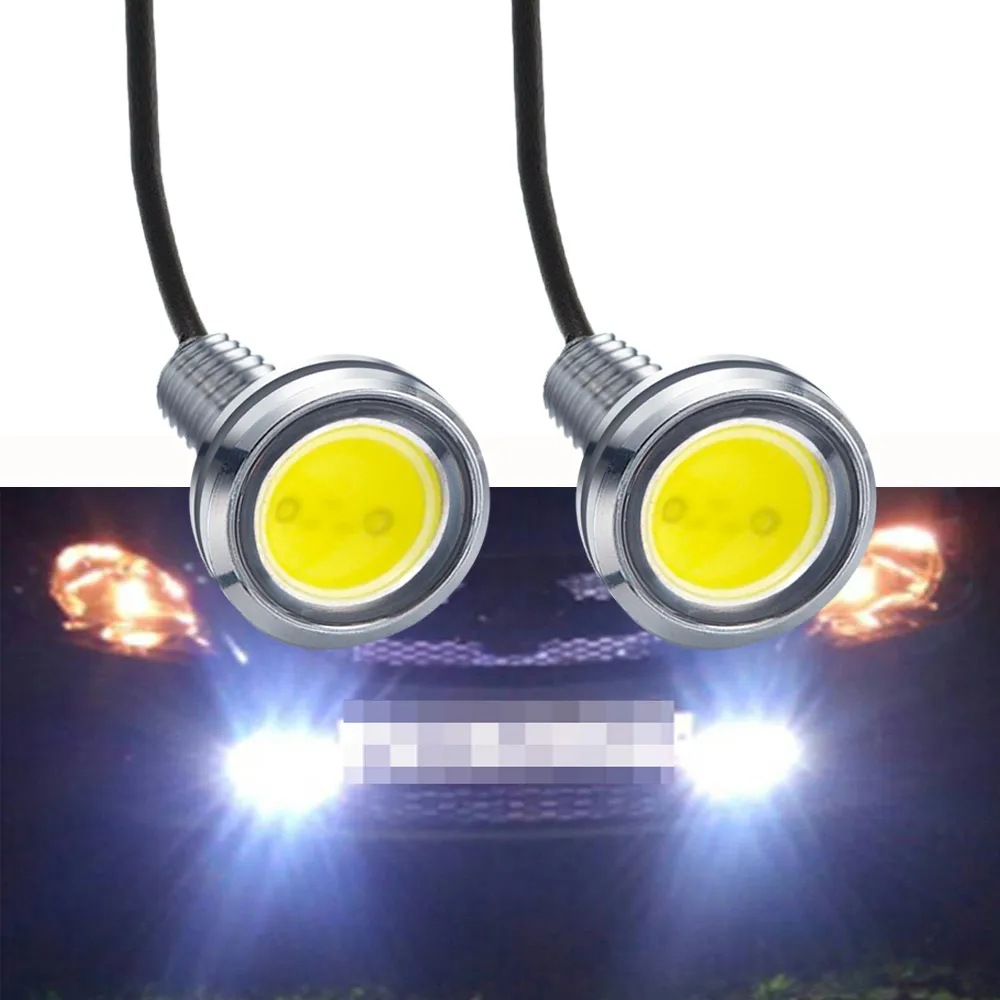 2pcs New 23MM Car Eagle Eye Silver Shell DRL Led Daytime Running Lights LED 12V Backup Reversing Parking Signal Automobiles Lamp