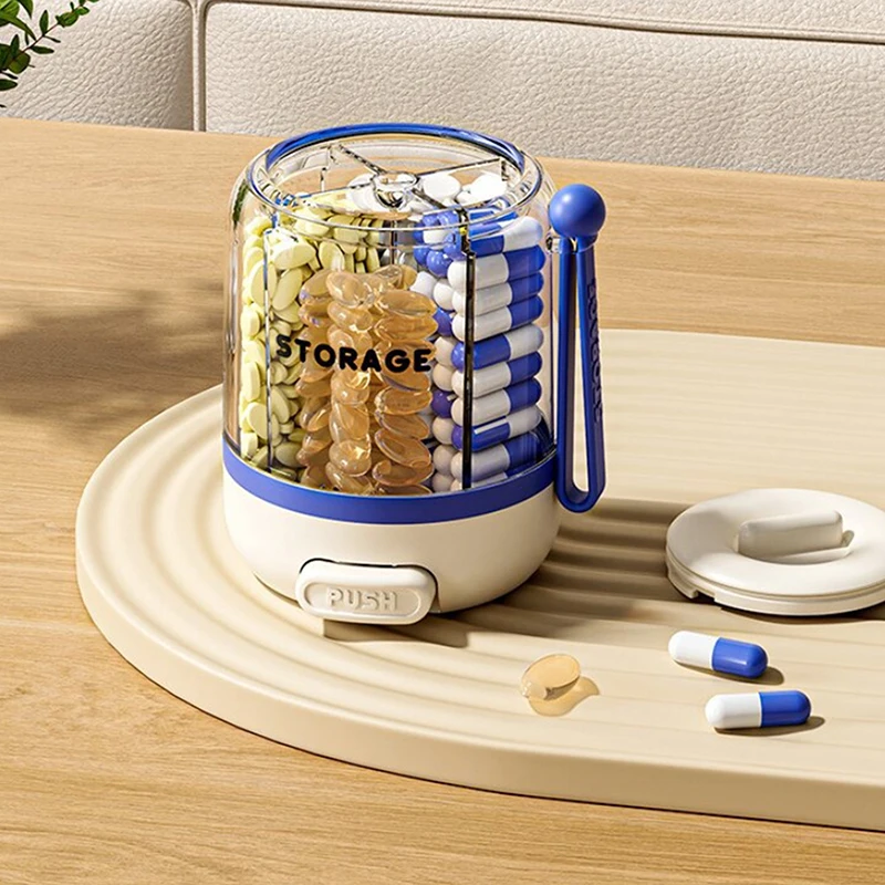 Round Pill Box 4-compartment Pill Case Drug Dispense Mini Portable Daily Medicine Box Organizer Case Tablet Storage Container