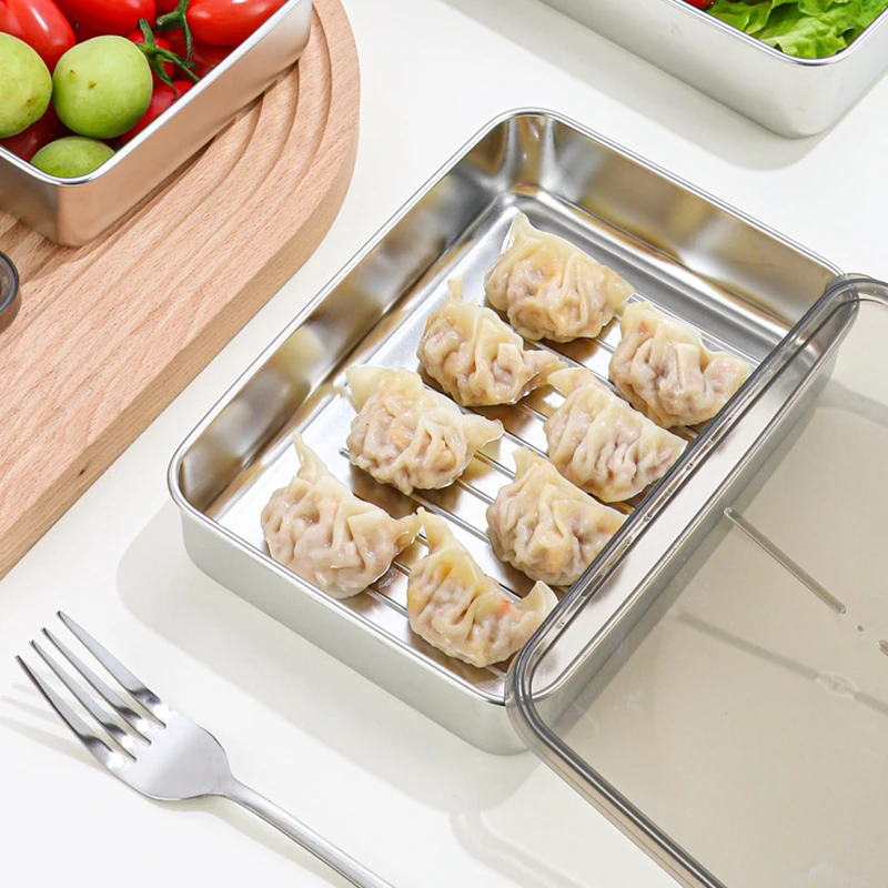 304 Stainless Steel Food Container Lunch Box Large Capacity Rectangular Box with Lid Seal Lunch Box Kitchen Cooking Accessories
